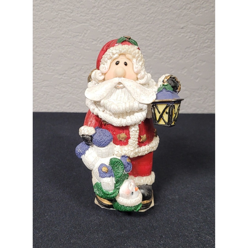 Vintage 2000 Cornerstone Creations Santa Claus Figurine Snowman Lantern 5.5"